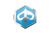 Badge horn cover (clip) Piaggio 32x37mm blue / chrome